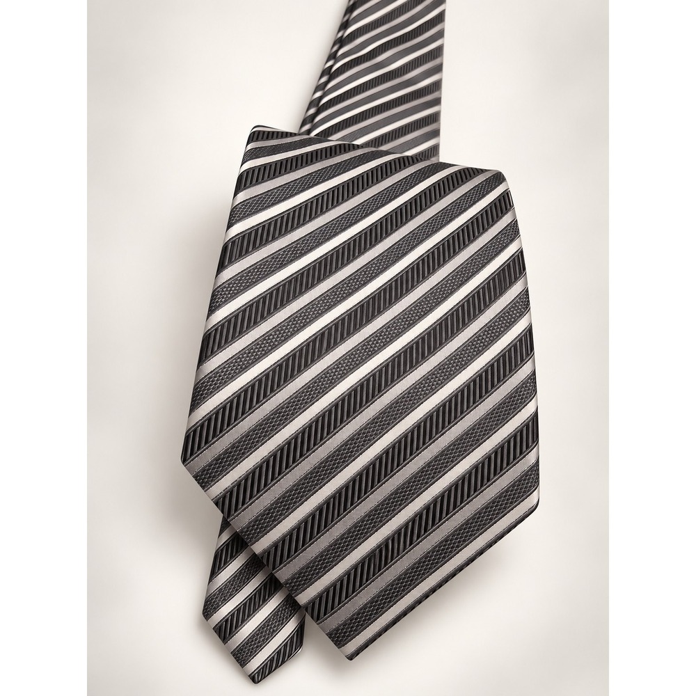 Roberto Villini Couture Mens Silk Tie Gray Silver Black Striped Handmade Korea